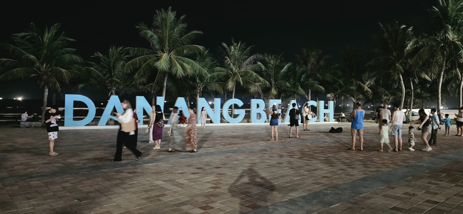 Da Nang Beach sign lit up at night