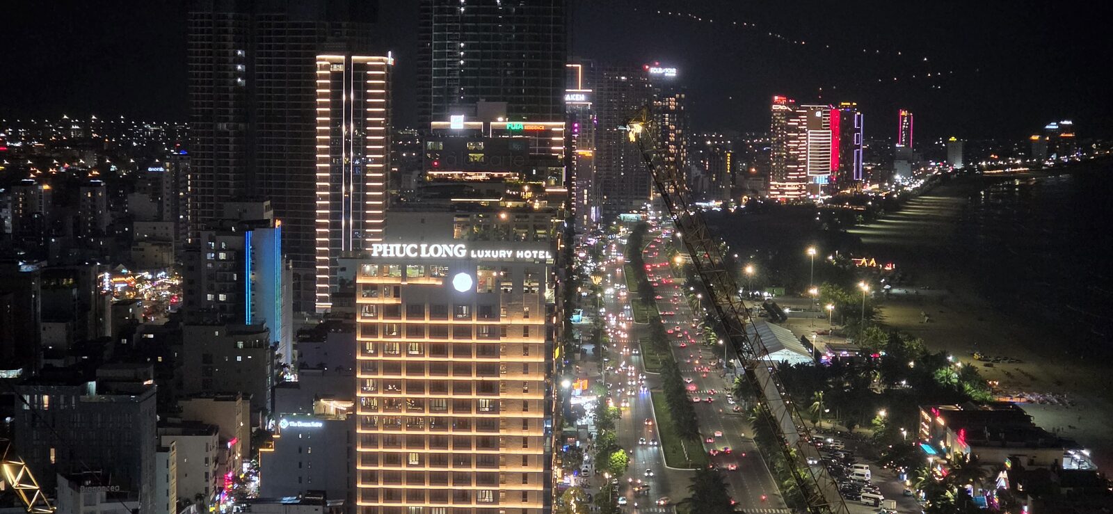 Da Nang skyline at night with traffic