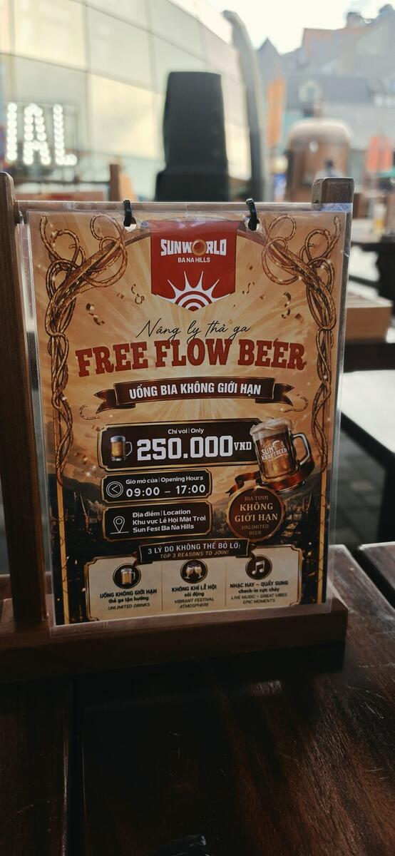 Free flow beer menu at Sun World Ba Na Hills, 250,000 VND unlimited beer